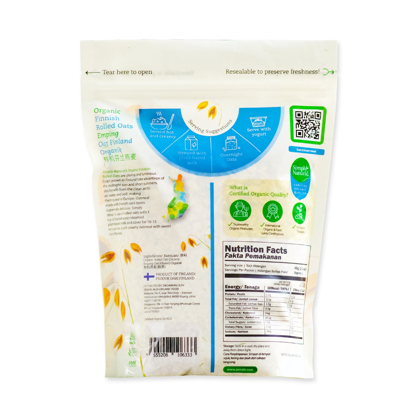 Organic Rolled Oats 500g Finland