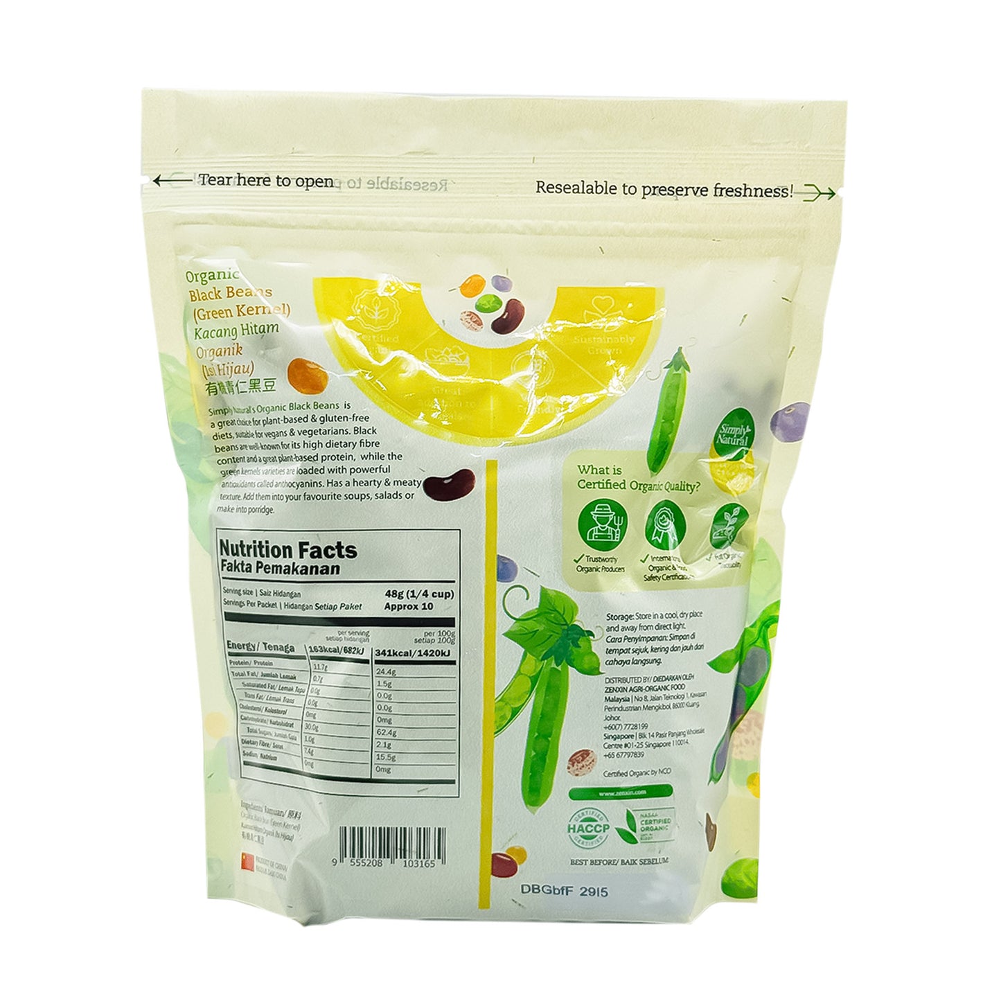 Organic Black Beans (Green Kernels) 500g China (Halal)