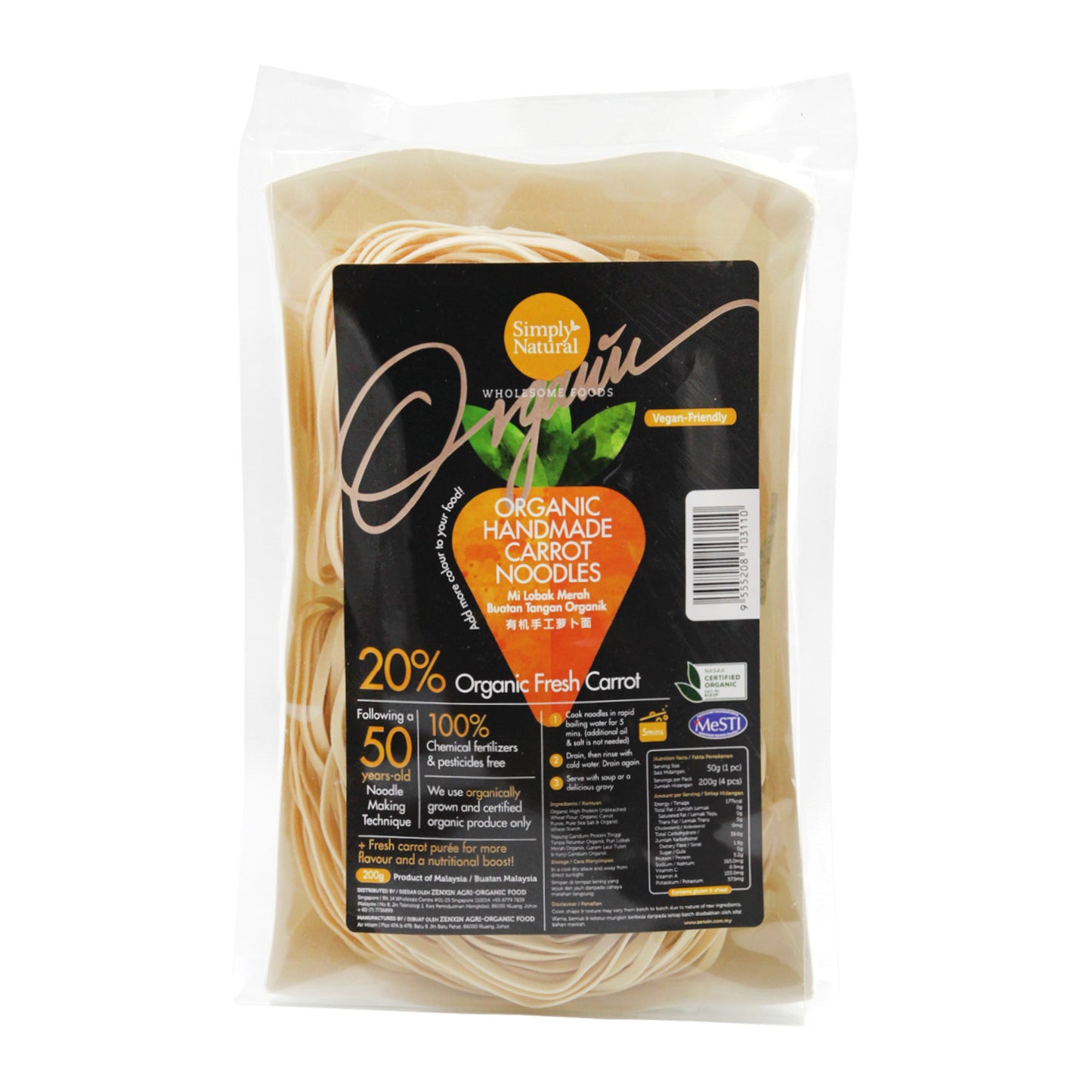 Organic Handmade Carrot Noodle 200g Malaysia