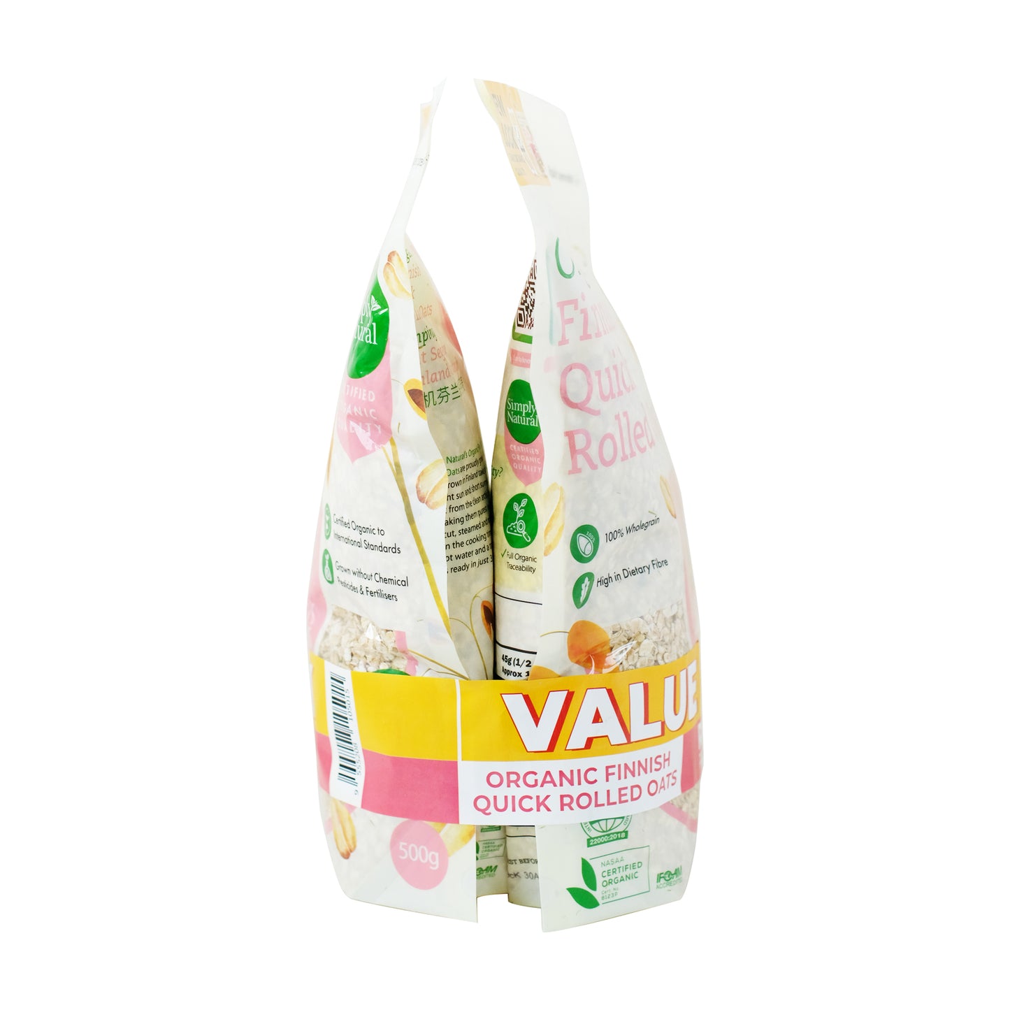 Organic Quick Rolled Oats 500g x2 (Value Pack)Finland