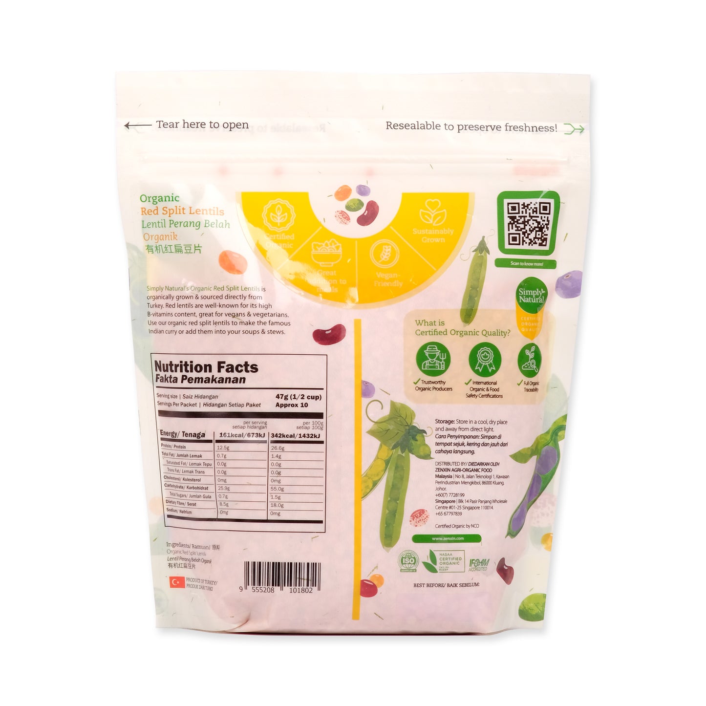 Organic Red Split Lentils 500g Turkey