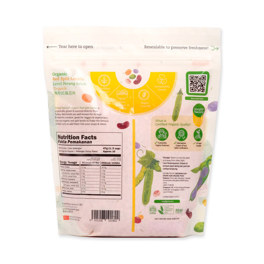 Organic Red Split Lentils 500g Turkey