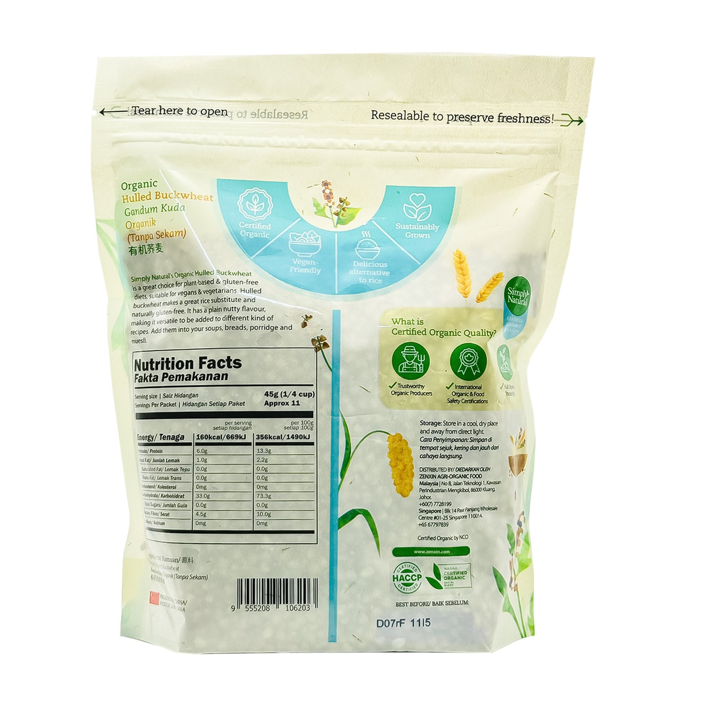 Organic Hulled Buckwheat 500g China (Halal)