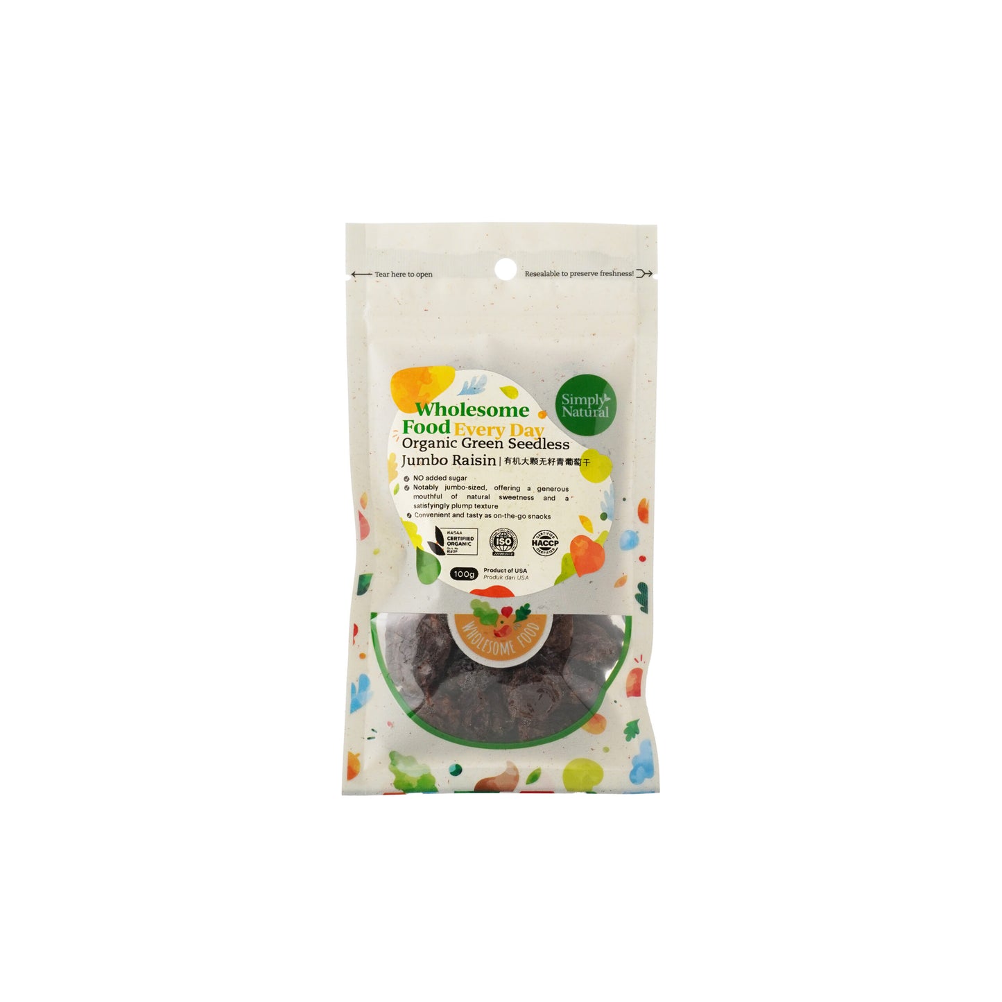 Organic Green Seedless Jumbo Raisin 100g