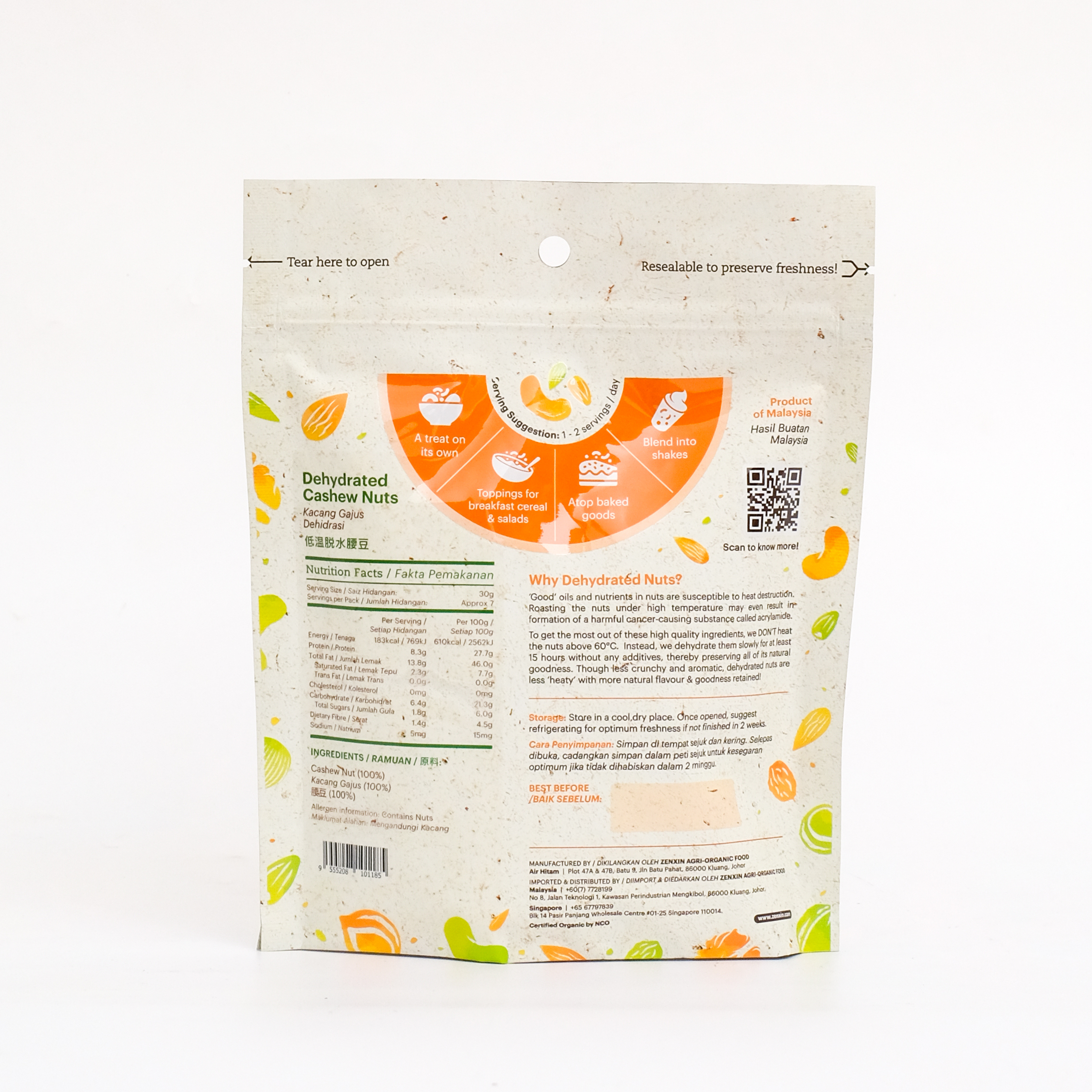 Dehydrated Nuts Cashew Nuts 220g (Back)