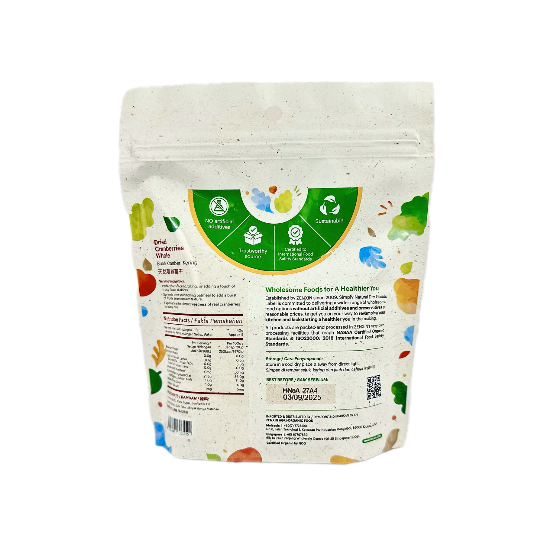 SN Dried Cranberries Whole CAN EA 220g-Back