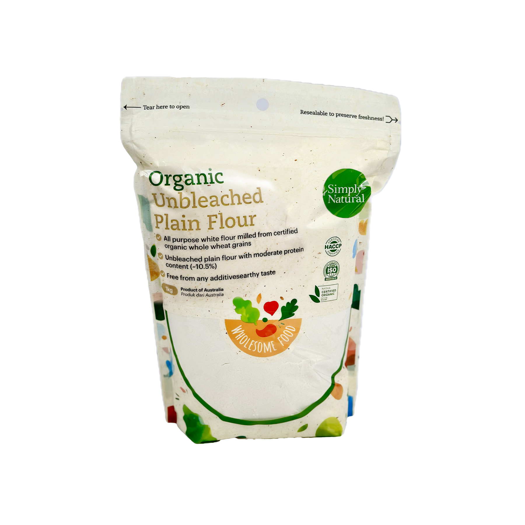 SN Org Unbleached Plain Flour AUS EA 1kg-Front
