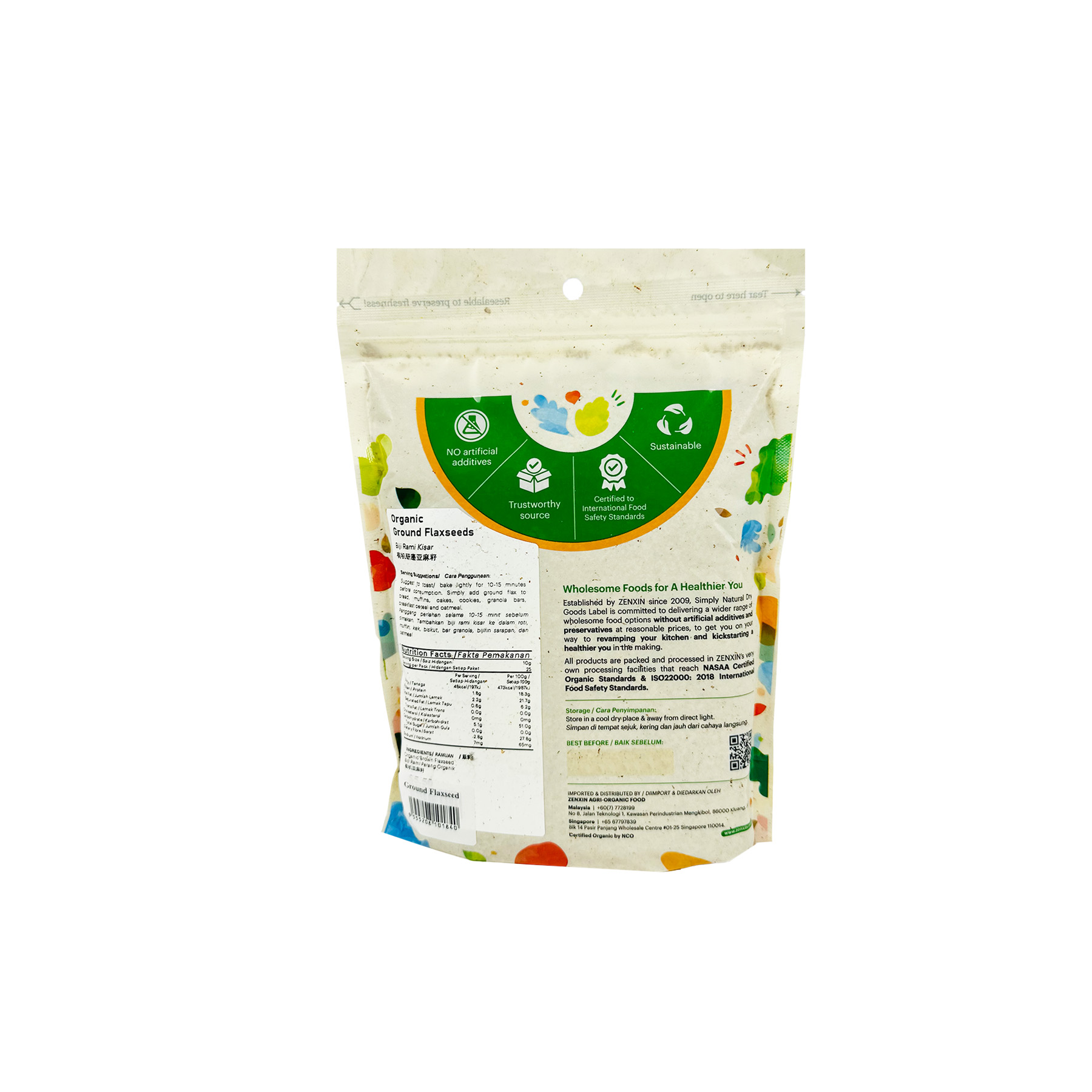 SN Org Ground Flaxseed MYS EA 500g-back